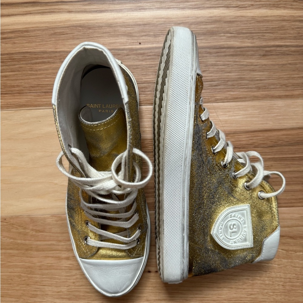 Saint Laurent Paris - Golden High-Top Sneakers - Picture 2 of 3